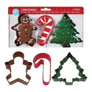 3 Piece Set Of Christmas Holiday Cookie Cutters, Gingerbread, Candy Cane, Tree